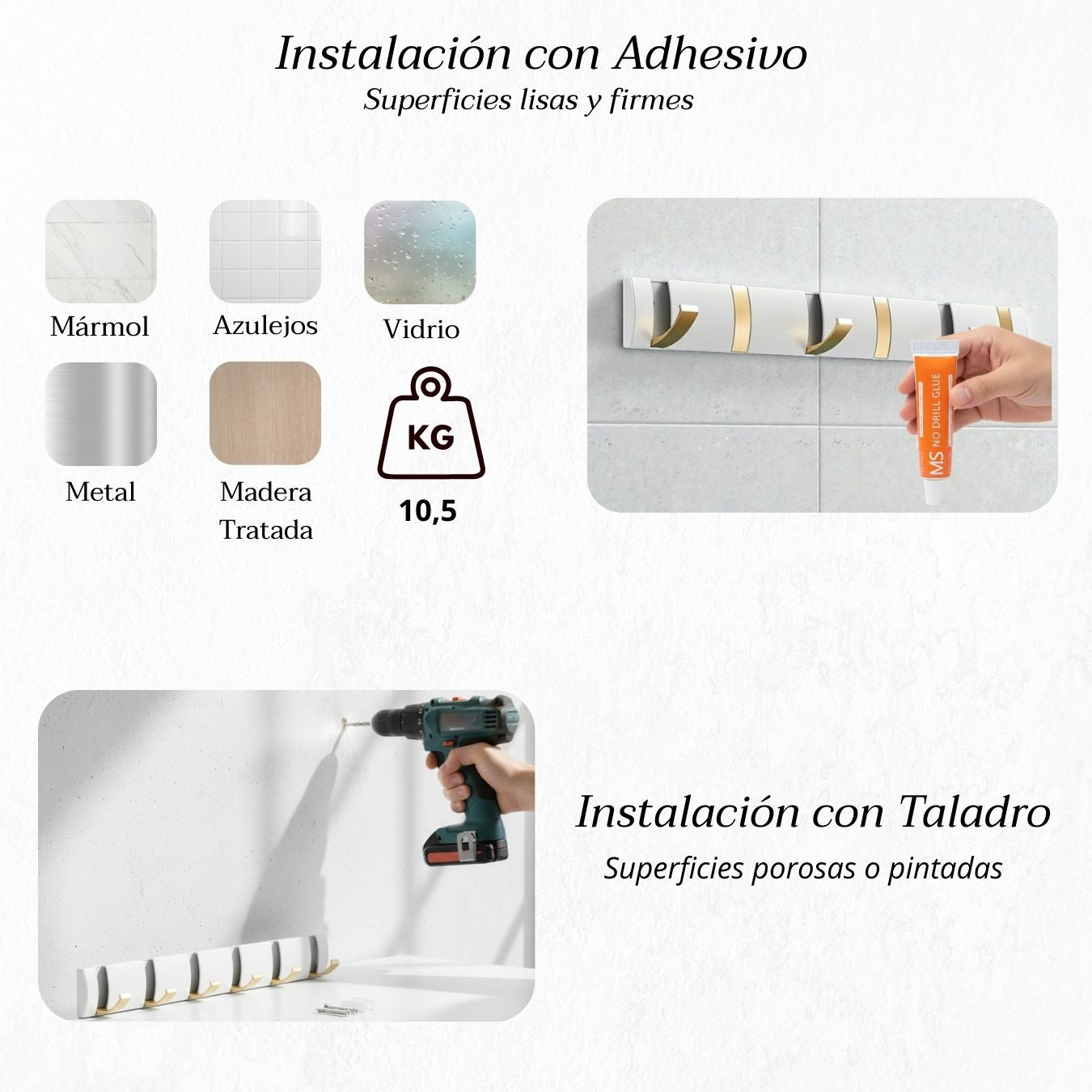 Perchero de Pared con Ganchos Retráctiles