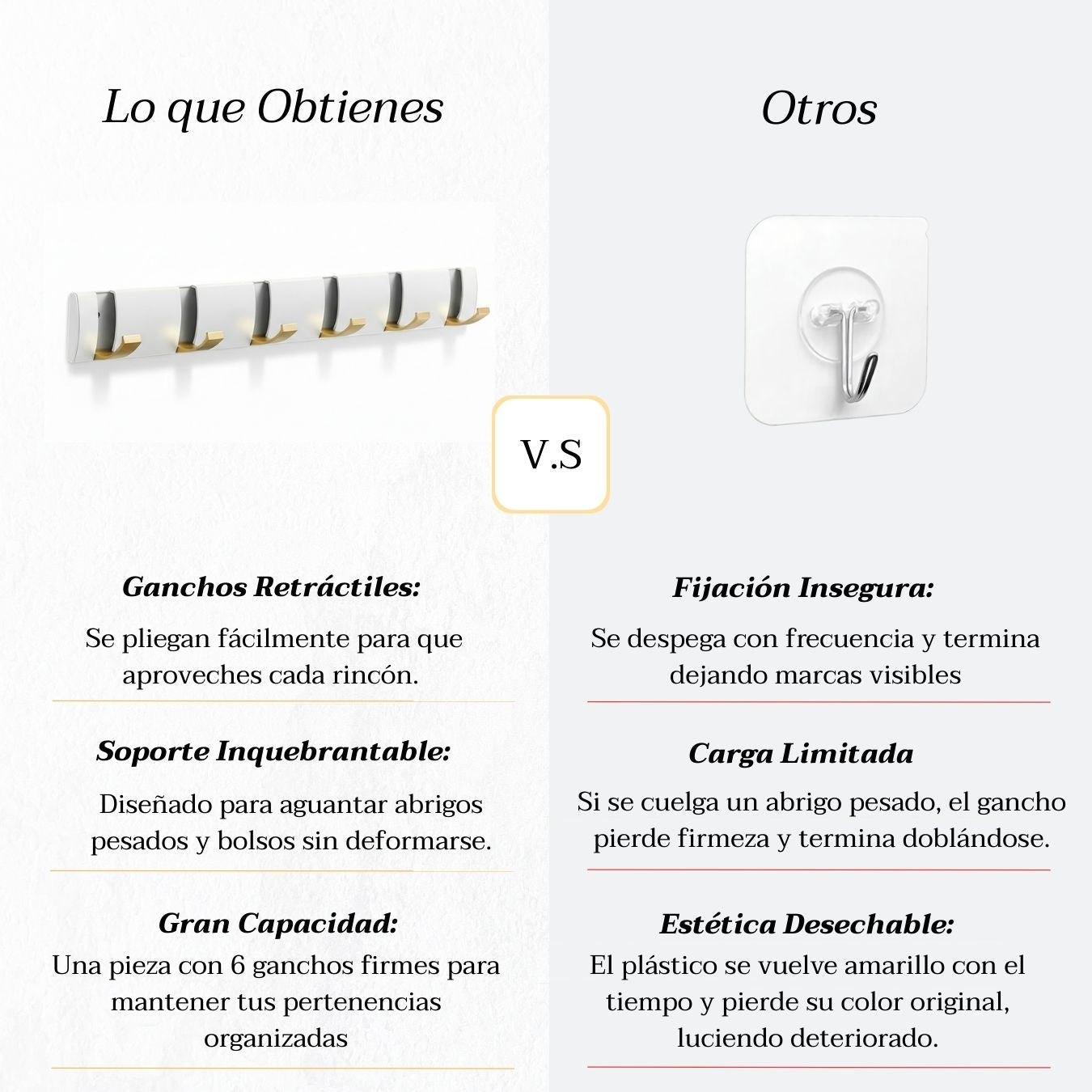 Perchero de Pared con Ganchos Retráctiles